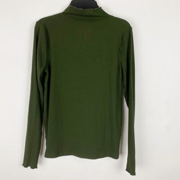 Ann Taylor LOFT Dark Green Ribbed Knit Mock Neck Pullover Sweater - Size M - Picture 1 of 4